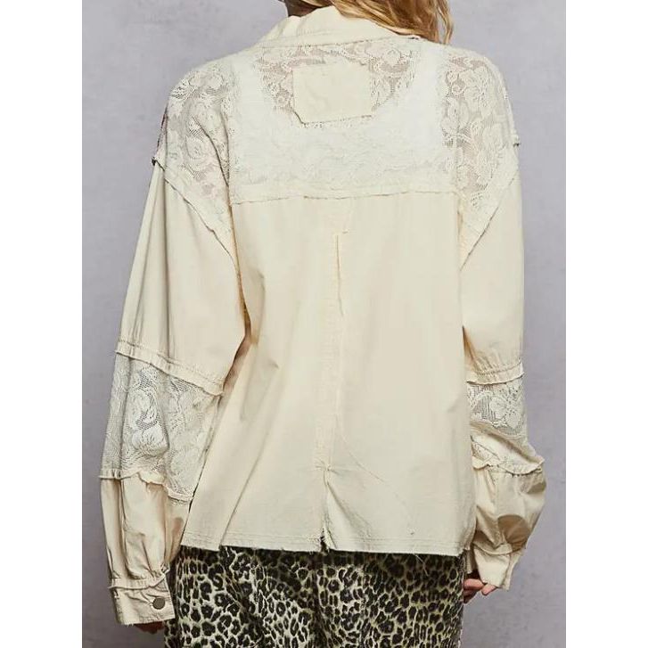 Woven Mixed Denim Shacket (Cream)