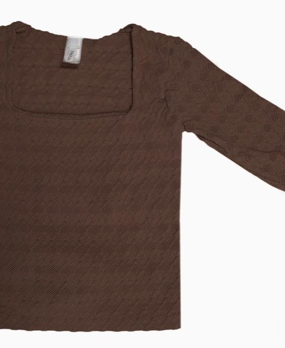 Lace Textured Square Ls Top (French Roast)