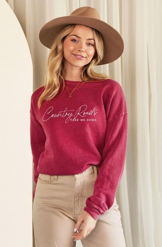 Country Roads Mineral Graphic Sweatshirt (Vintage Cranberry)