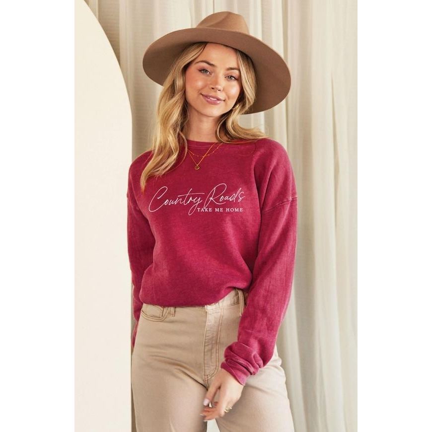 Country Roads Mineral Graphic Sweatshirt (Vintage Cranberry)
