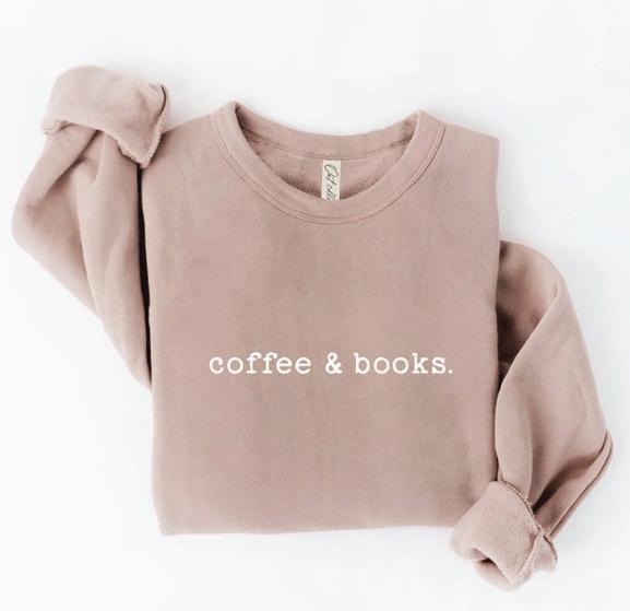 Coffee and Books Graphic Sweatshirt (Tan)