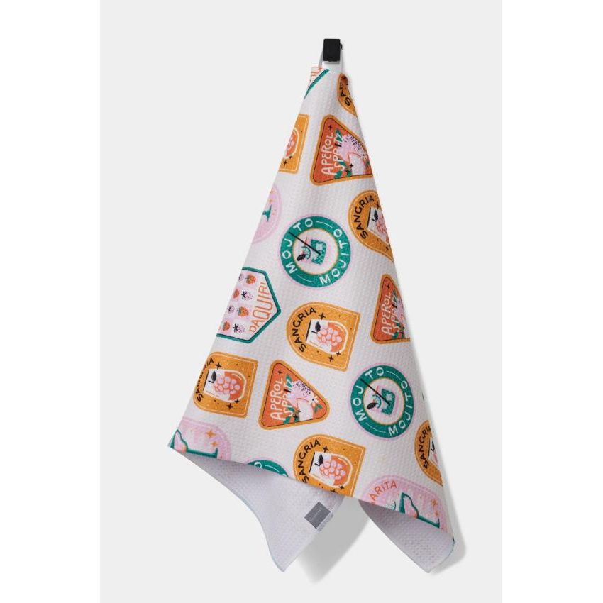 Geometry Kitchen Tea Towel Cocktail Scout Badges