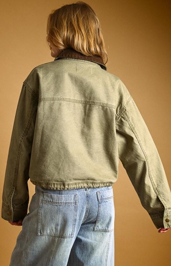 Collar Contrasted Utility Jacket (Olive)