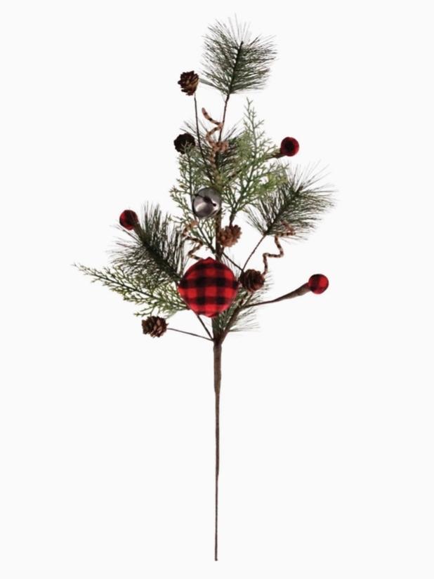 Pine Needle Spray W/Red/ Blk Balls