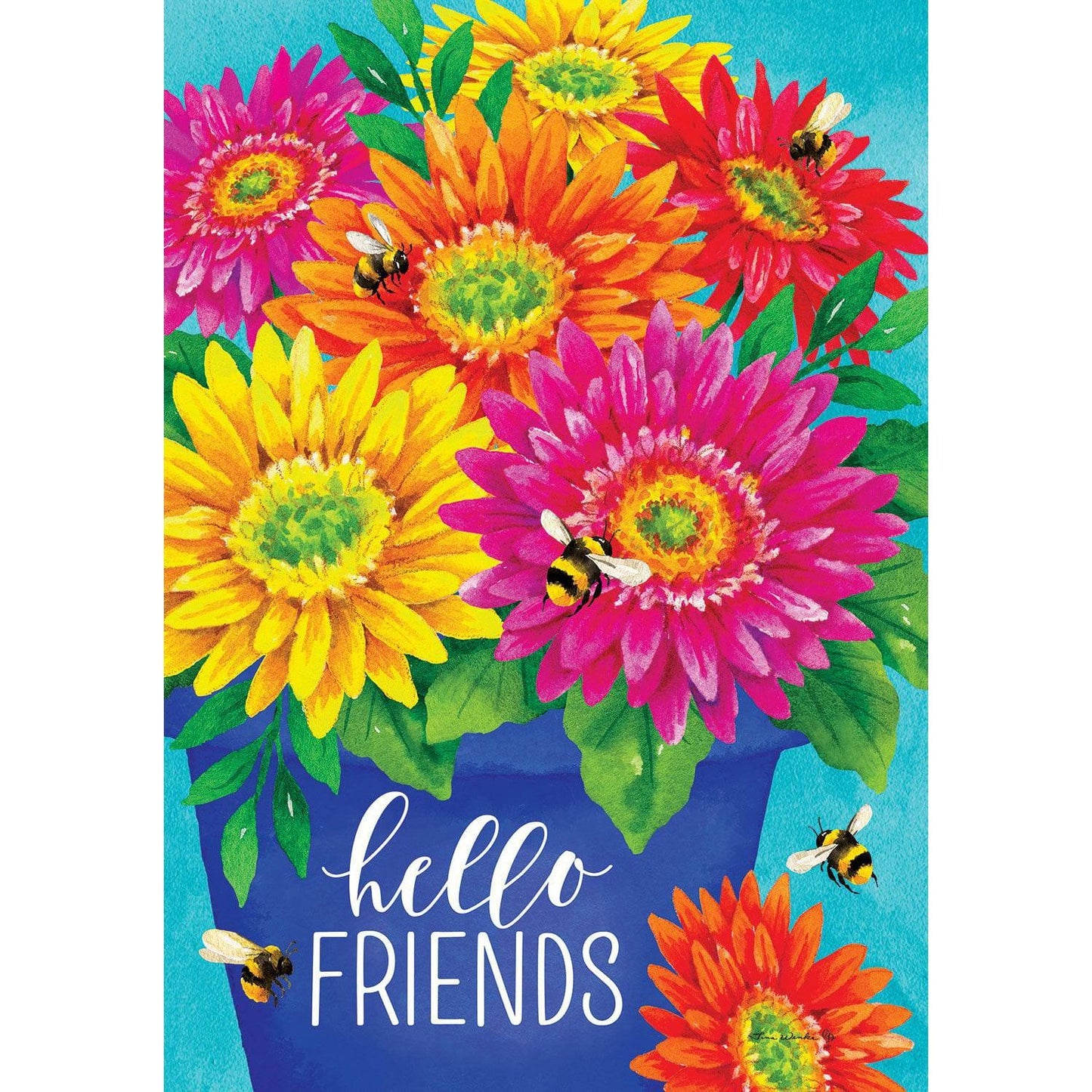 Blue Pot Gerberas Flag