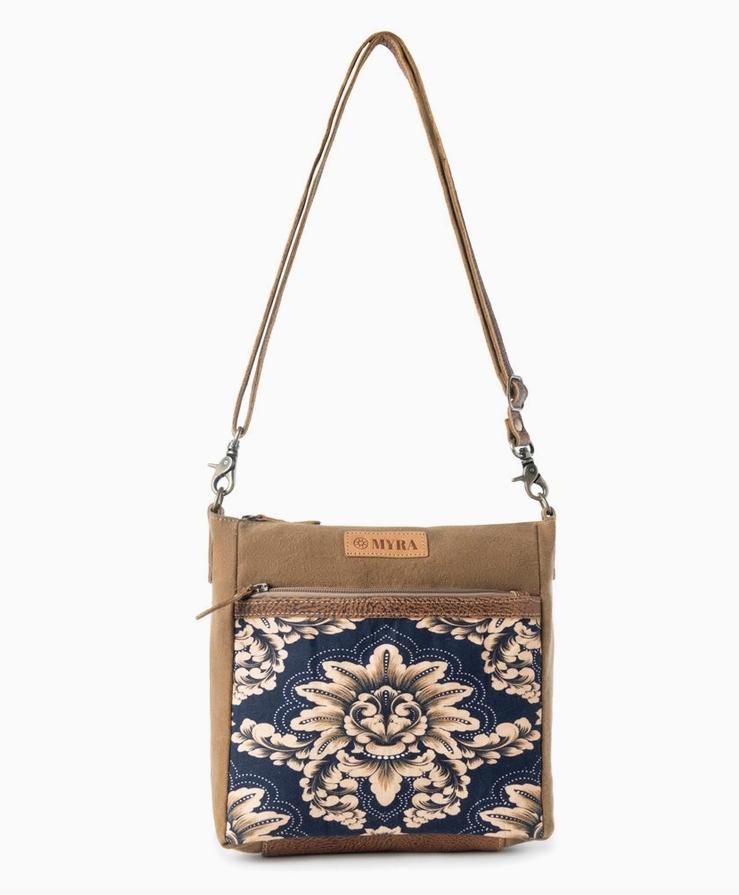 Crestbloom Vintage Crossbody Bag For Women in Navy with Print Detail