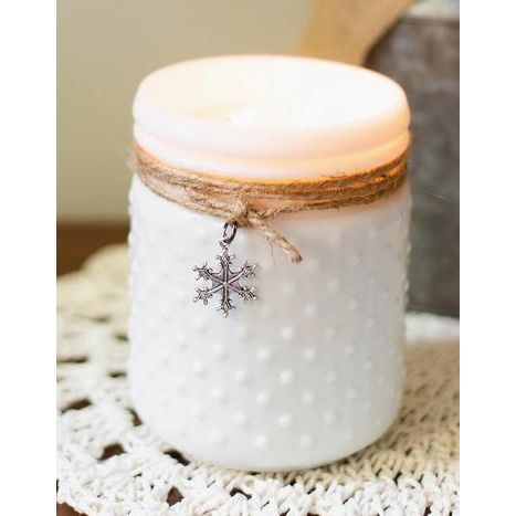 Sweet Wick White Hobnail with Snowflake Charm Spiced Cranberry Candle