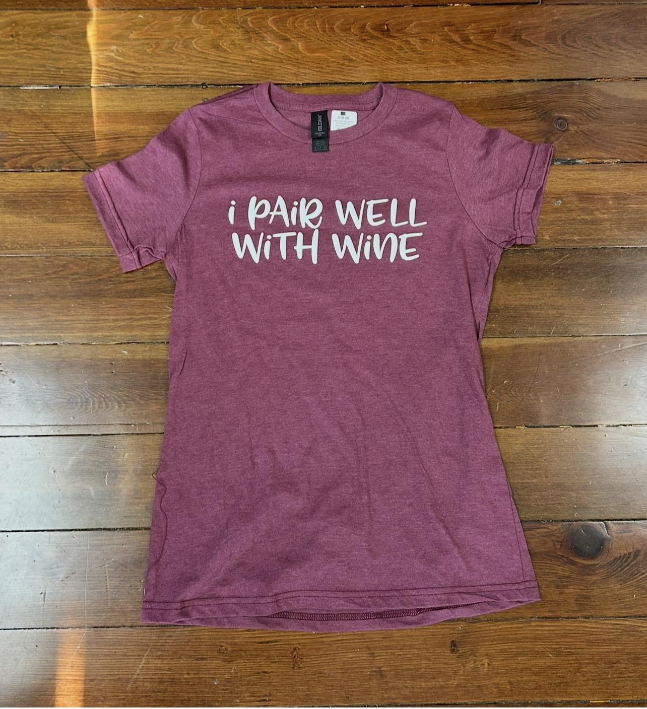 I Pair Well With Wine Tee (Heathered Burgundy)