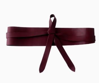 Obi Wrap Genuine Leather Belt|Wide Tie-On Waist Cincher (Burgundy)