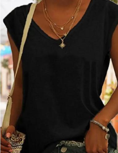 V-Neck Loose Sleeveless T-Shirt (Black)