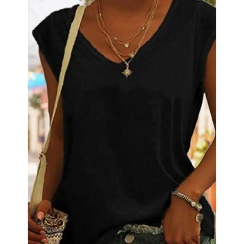 V-Neck Loose Sleeveless T-Shirt (Black)