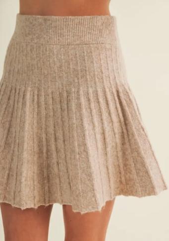 High-Waist Engineered Plissé Knit Skirt