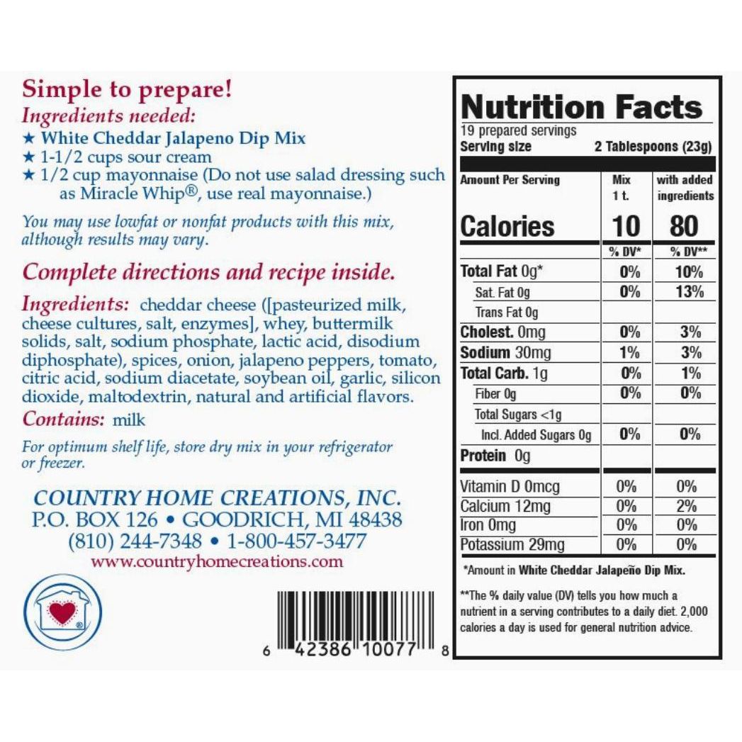 Country Home Creations White Cheddar Jalapeno Dip Mix