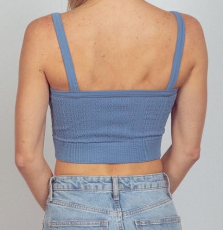 Cable Ribbed Fitted Crop Tank Top (Denim)