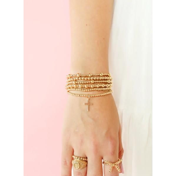 Beaded Blondes Cross Gold Charm Bracelet