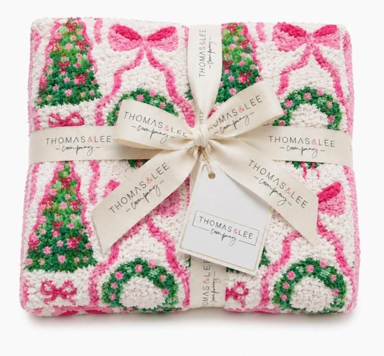 Holiday Collection Blanket (Pink Bows & Trees)