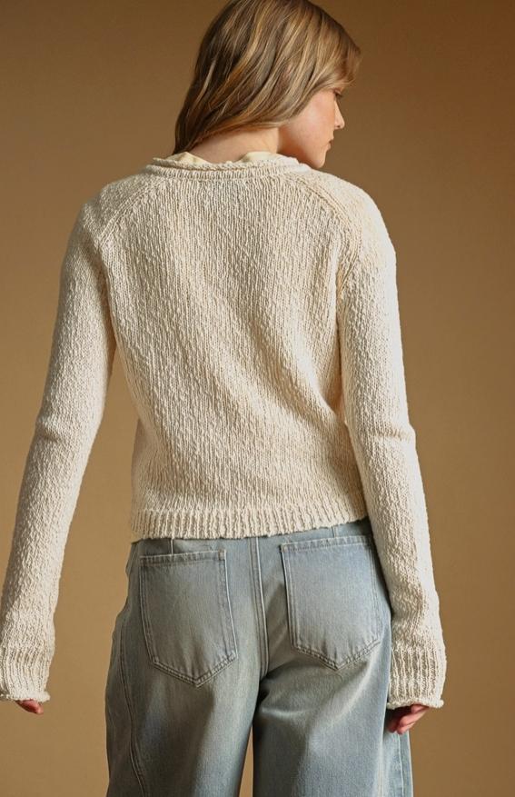 Button Front Sweater Knit Cardigan (Beige)