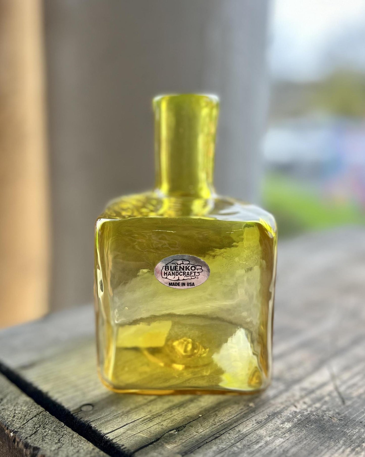 Blenko Glass Small Square Vase (Yellow)