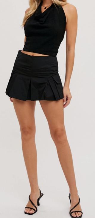 Cowl Neck Halter Knit Top Black
