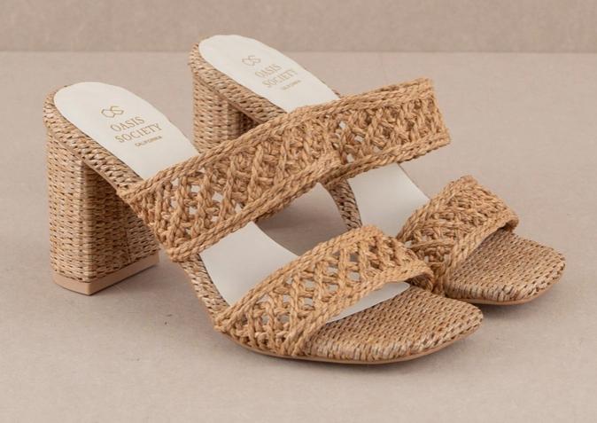 The Barbara Camel Woven Double Band Heel