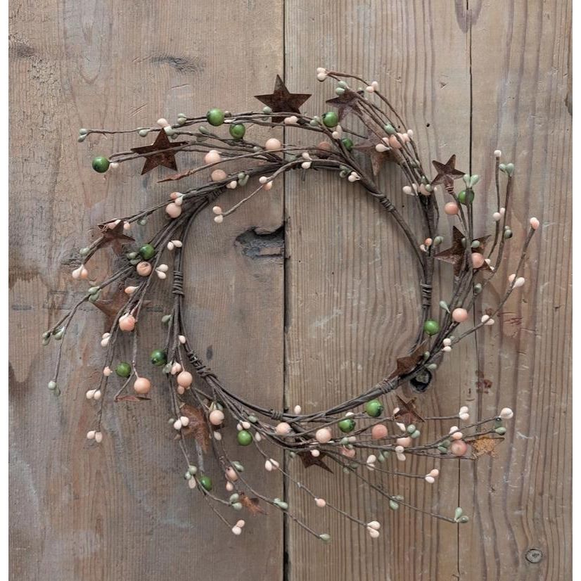 6.5" Large and Small Pip Berry with Rusty Stars Candle Ring