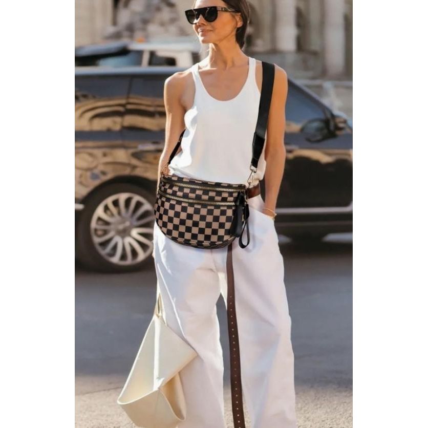 Crossbody Zipper Removal Strap Sling Bum Bag (Beige)