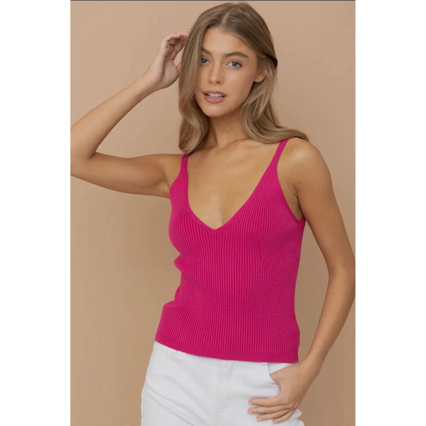 Essential Sweater Knitted Tank Cami (Hot Pink)