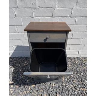 Amish Made Single Trash Can (Grey with Oak Top)