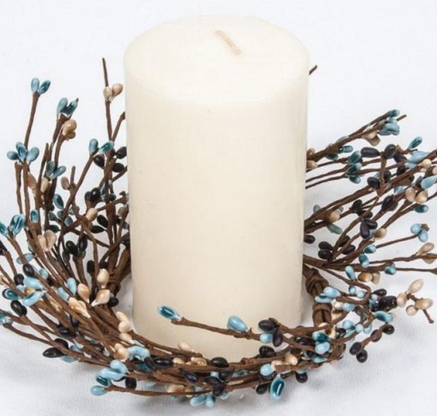 Rice Berry Candle Ring 7.5in Dia (3.4in Rim), Hw, Light Blue