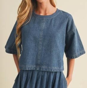 Center Seam Structured Denim Blouse