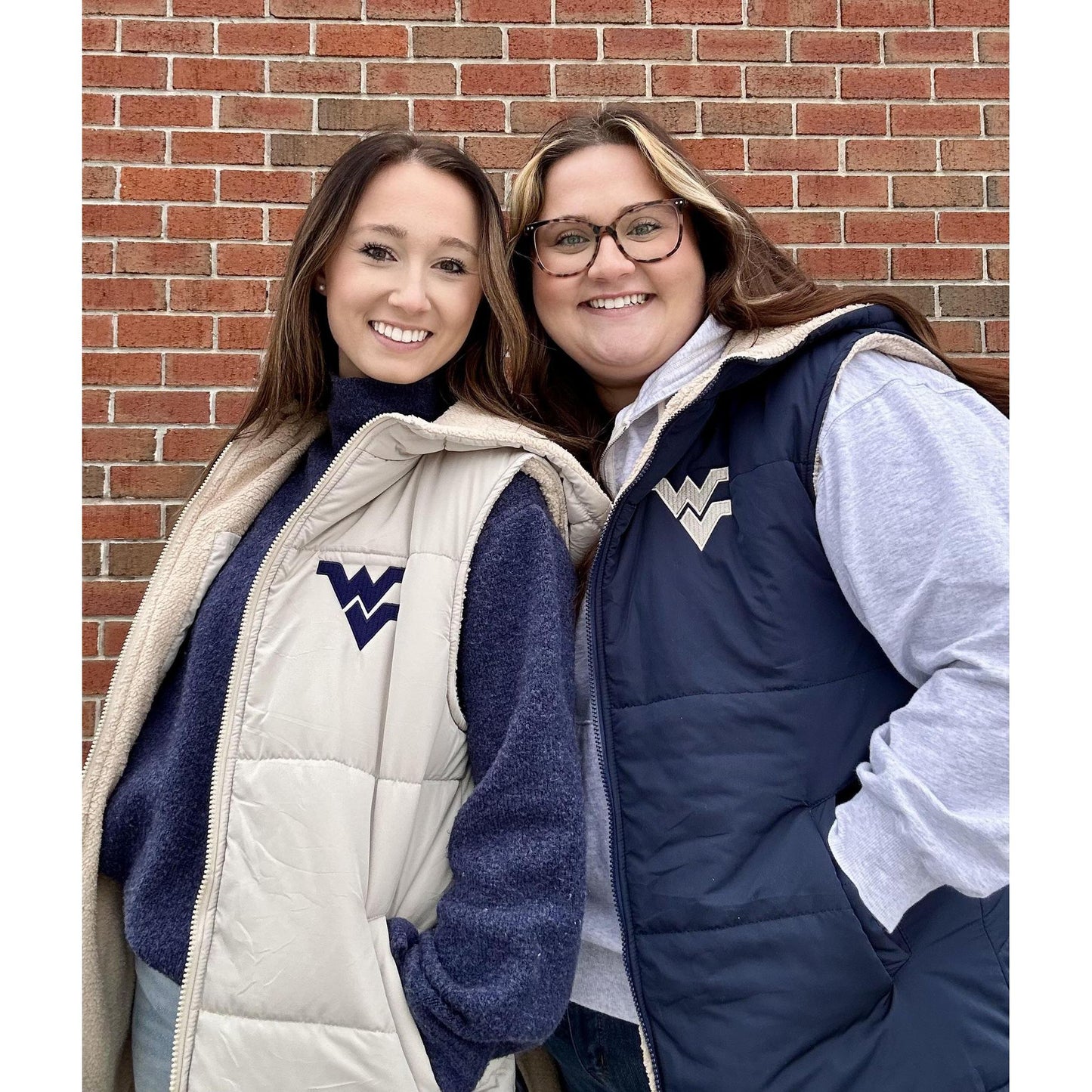 WVU Longline Hooded Faux Fur Puffer Vest (Beige)