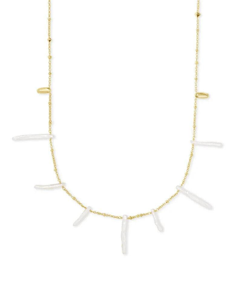 Kendra Scott Eileen Gold Long Strand Necklace in Linear White Pearl