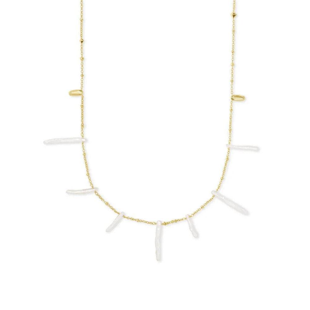 Kendra Scott Eileen Gold Long Strand Necklace in Linear White Pearl