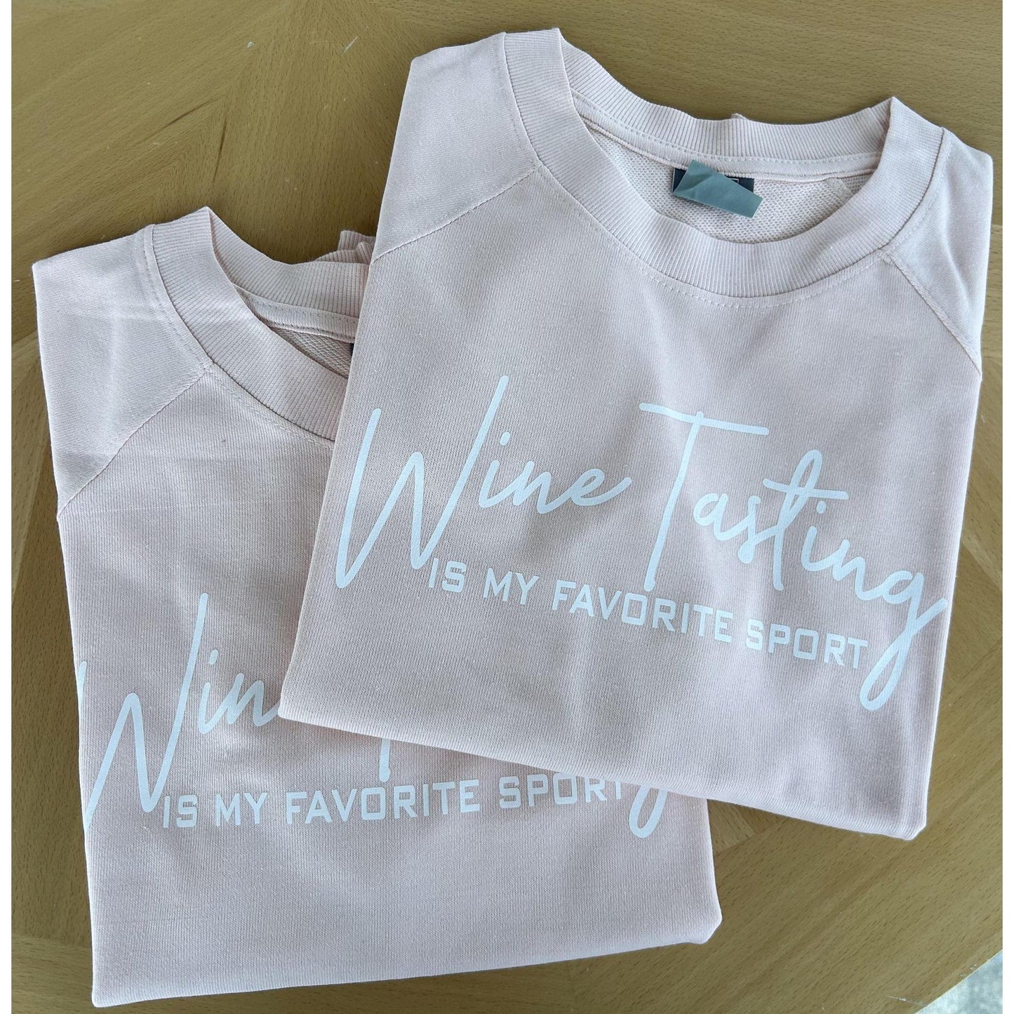 Wine Tasting Is My Favorite Sport Crewneck Tee (Light Pink)