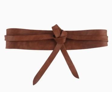 Obi Wrap Genuine Leather Belt|Wide Tie-On Waist Cincher (Brown)