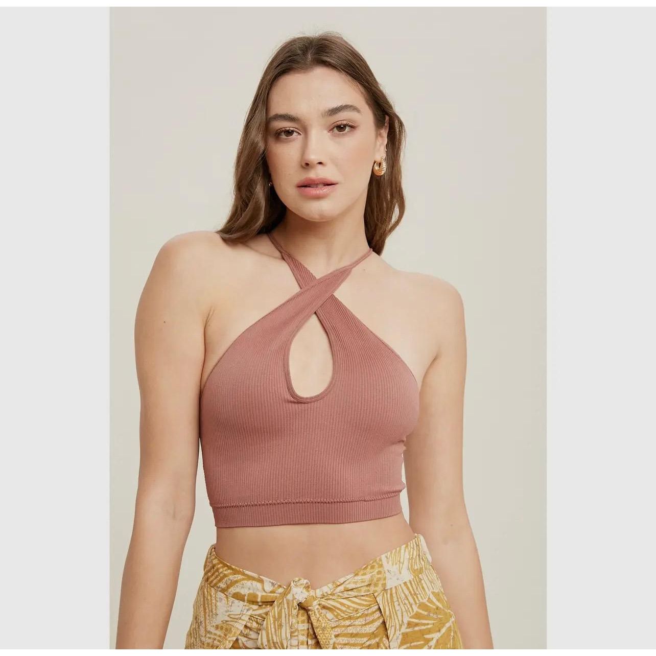 Seamless Scoop Neck Bralette With Crossback (Red Bean)