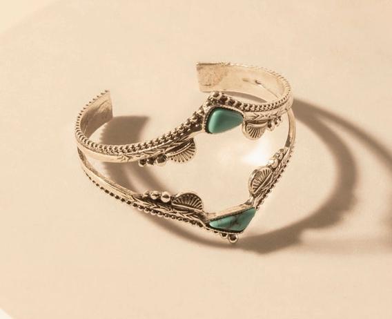 Pueblo Stack Cuff Bracelets For Women with Turquoise, and Feather Stone Detail For Western Wear