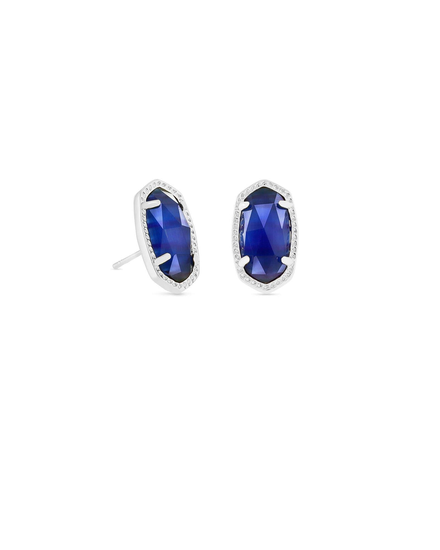 Kendra Scott Ellie Silver Stud Earrings in Cobalt Cats Eye
