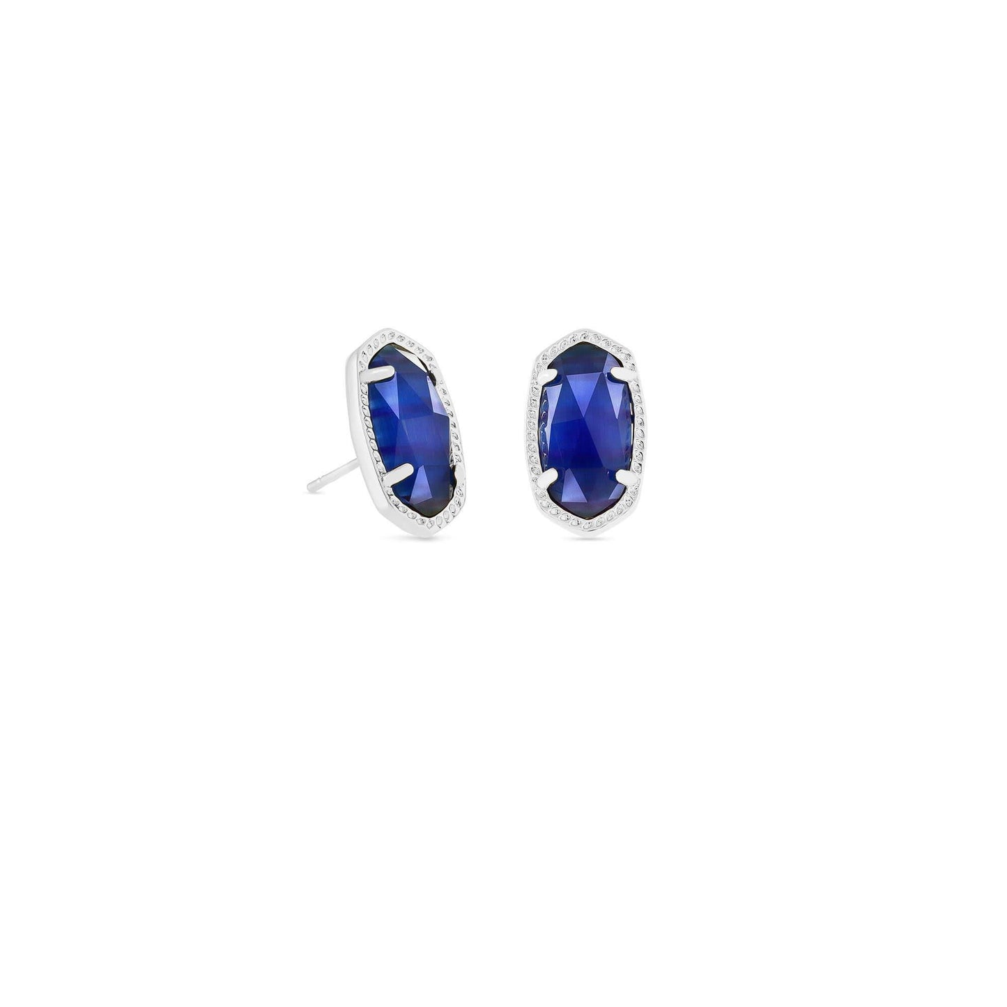 Kendra Scott Ellie Silver Stud Earrings in Cobalt Cats Eye