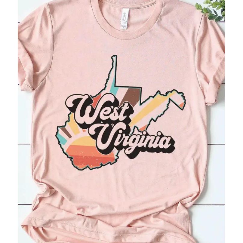 West Virginia Retro State Graphic Tee (Heathered Peach)