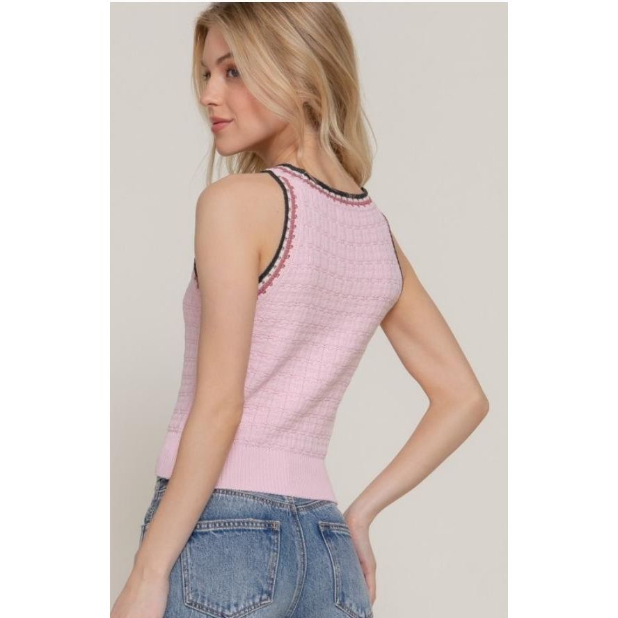 Halter Neck Crochet Spring Sweater (Pink)