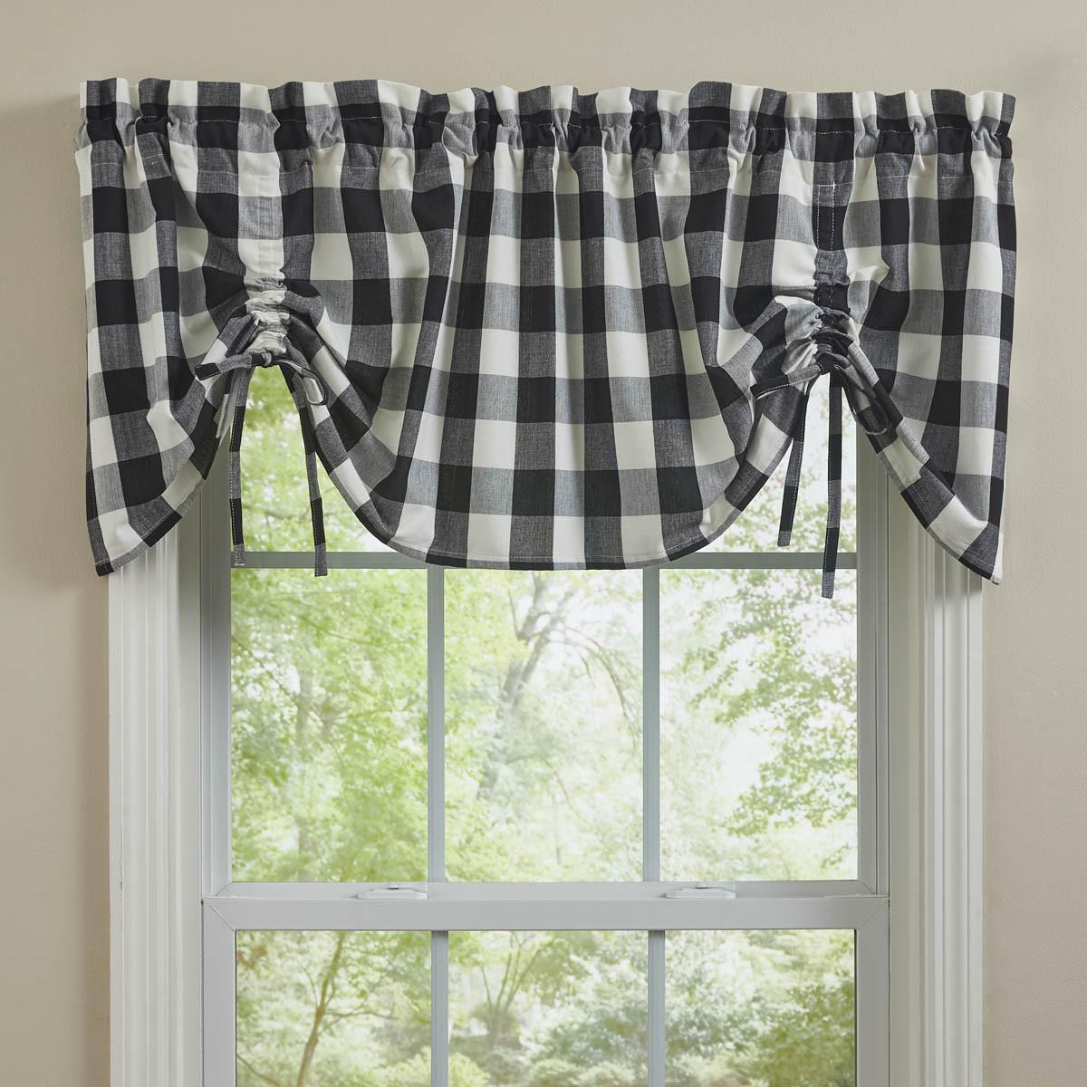 Wicklow Check Lined Farmhouse Valance (Black & Cream)