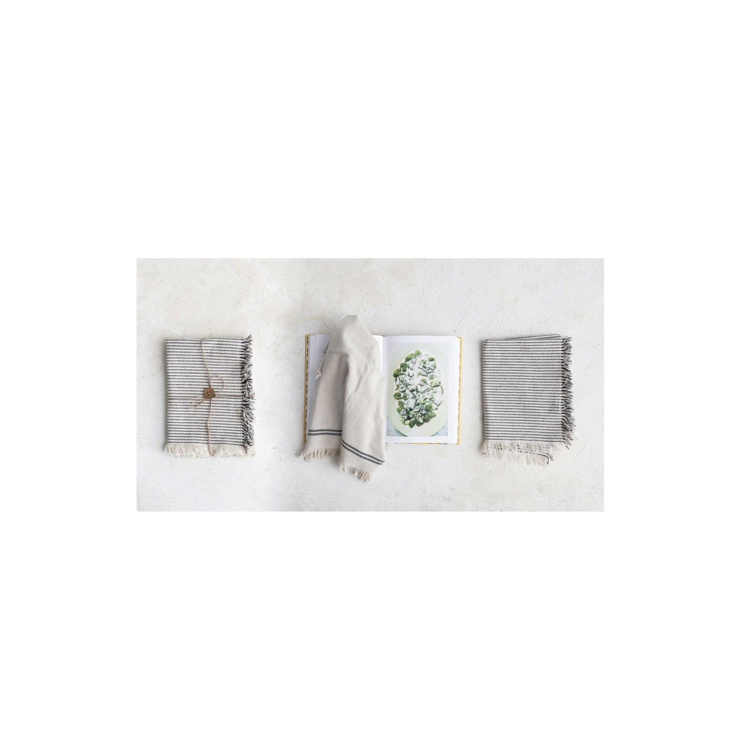Woven Cotton Tea Towels w/ Stripes & Fringe, Set of 2