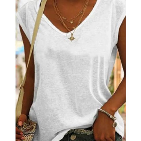 V-Neck Loose Sleeveless T-Shirt (White)