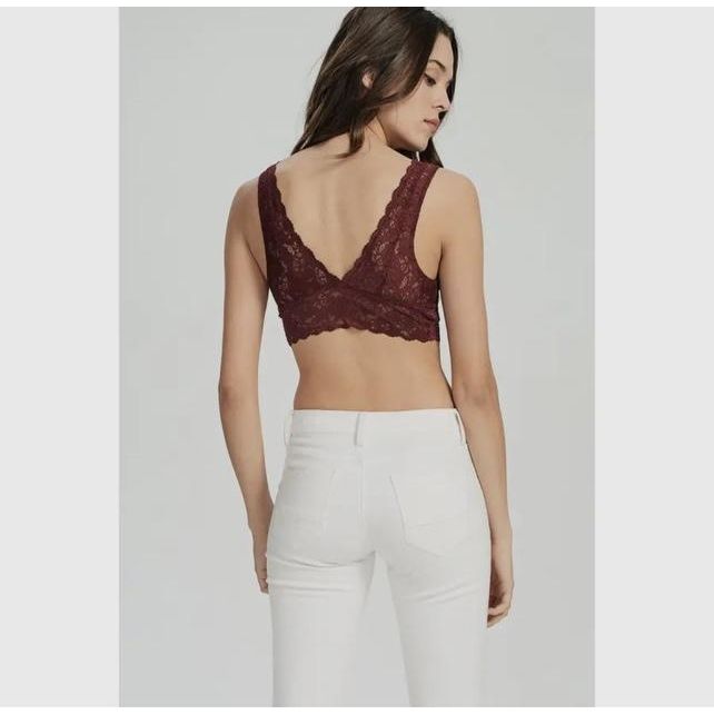 Scalloped Lace V Neck Padded Bralette (Burgundy)