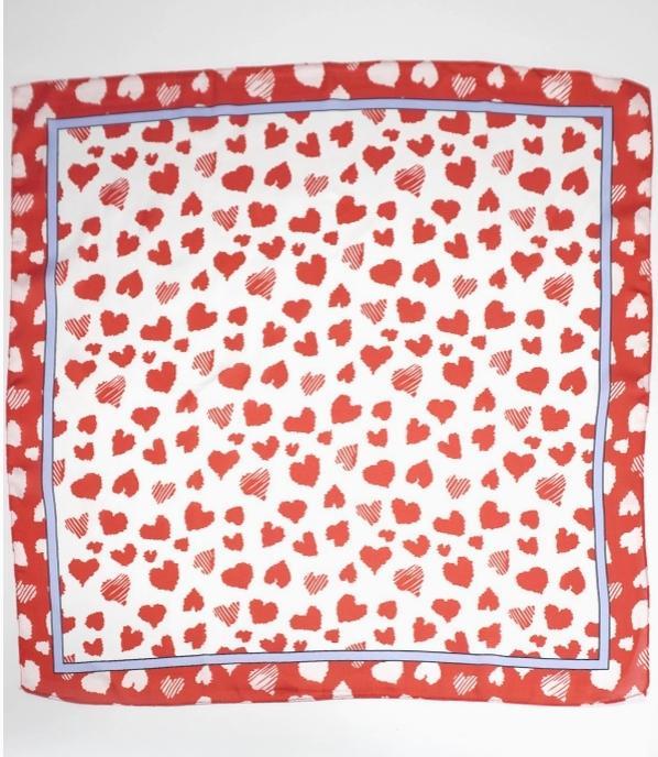Valentine Red Heart Silky Feel Bandana Scarf