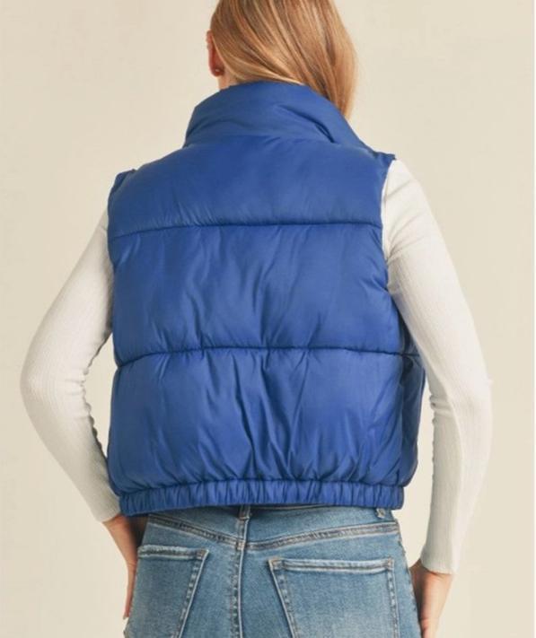 Nylon High Neck Faux Down Puffer Vest (Marine)