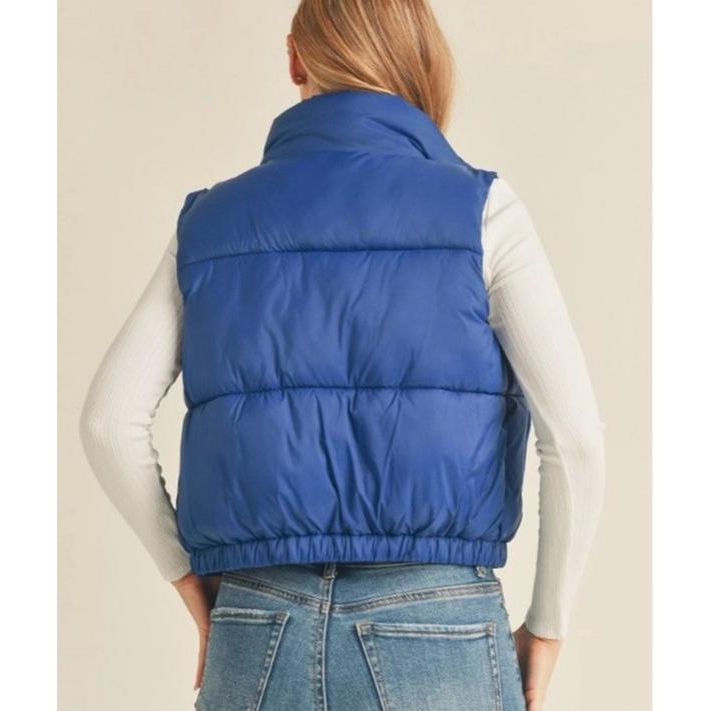 Nylon High Neck Faux Down Puffer Vest (Marine)