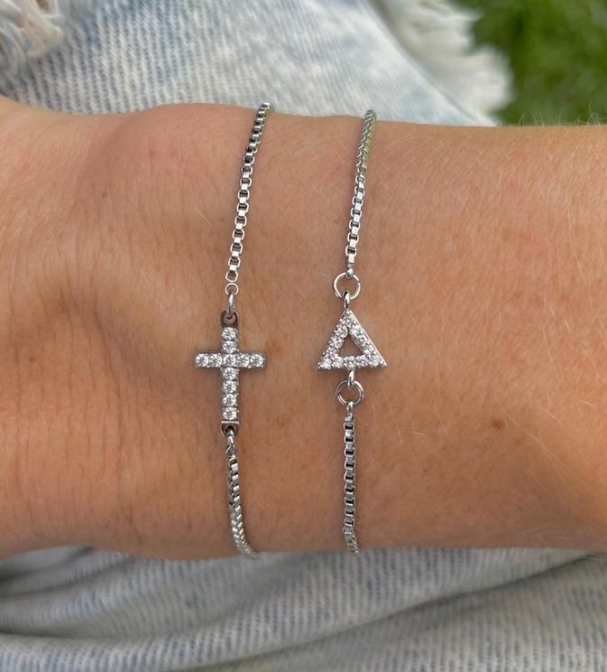 Crystal Cross Silver Slider Bracelet