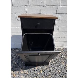Amish Made Single Trash Can (Black with Oak Top)